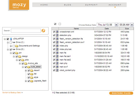 Mozy restore screenshot - click to enlarge